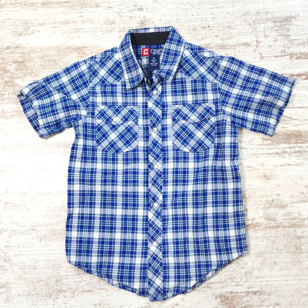 Boys Chaps Snap Button Shirt Size 6 Blue Multi Color
